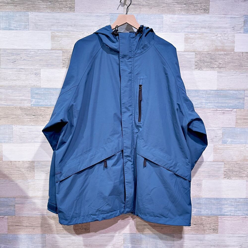 Cabelas Nylon Gore-Tex Jacket Blue Hooded Full Zip Mesh Lined Mens XXL 2XL